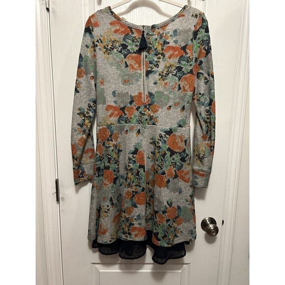 Anthropologie Saturday Sunday Gray Floral Knit Dress Fit & Flare Size Medium - Picture 3 of 16
